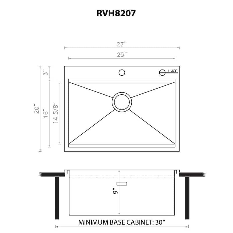 Ruvati 27 x 20 inch RV Workstation Drop-in Bar Prep Kitchen Sink 16 Gauge Stainless Steel - RVH8207