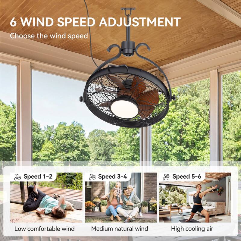 23.6" Waterproof ABS 7-Blade Outdoor Ceiling Fan with LED Light and Remote