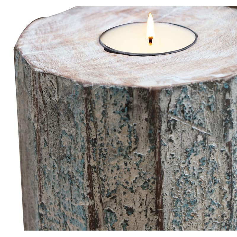 5" Brown And White Solid Wood Tabletop Tealight Candle Holder - 5" W x 5" H