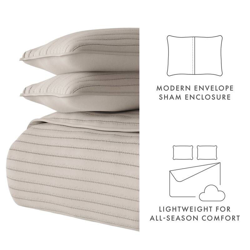 Soft Essentials All Season 3 Piece Stripe Stitch Quilt Set with Shams