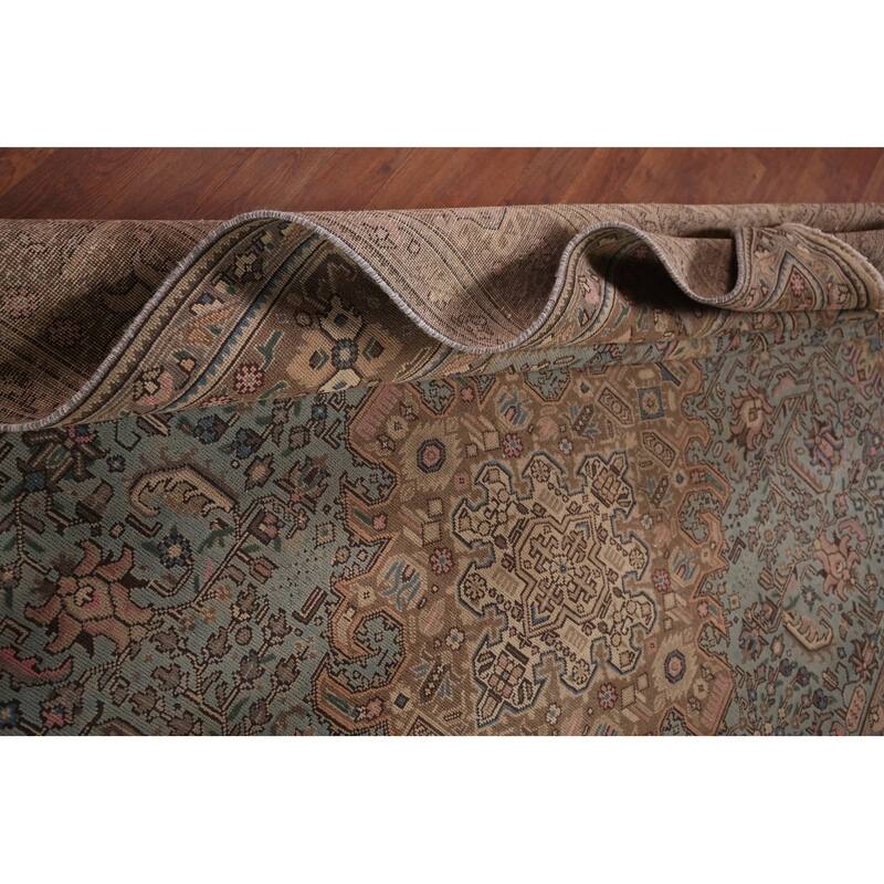 Light Blue Geometric Tabriz Persian Vintage Rug Handmade Wool Carpet - 7'8"x 11'5"
