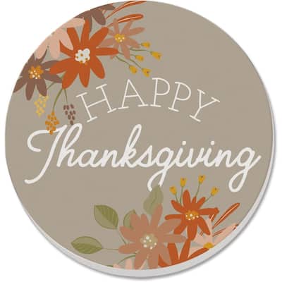 Happy Thanksgiving 4 Pack Absorbent Stone Coaster with Protective Cork Backing Made in The USA 4" Round, Easily Wipes Clean