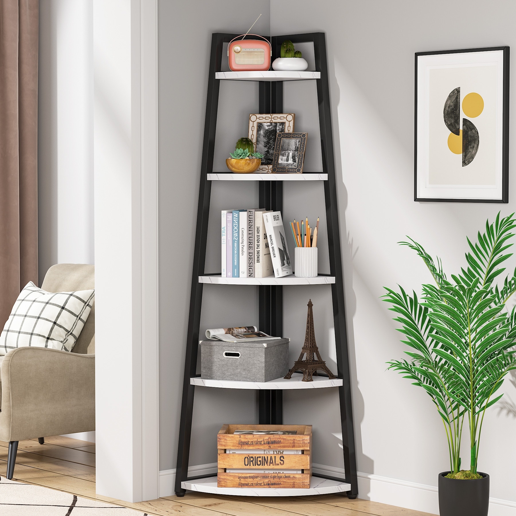 Bookcase, 4-Tier White Bookshelf with 2 Drawers, Etagere Standard Book Shelves Display Shelf for Home Office (White) Latitude Run