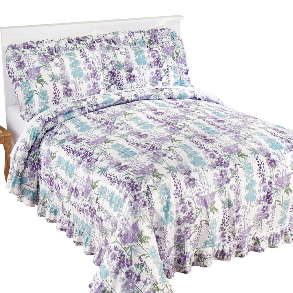 Jenni Floral Lightweight Plissé Ruffled Edge Bedspread