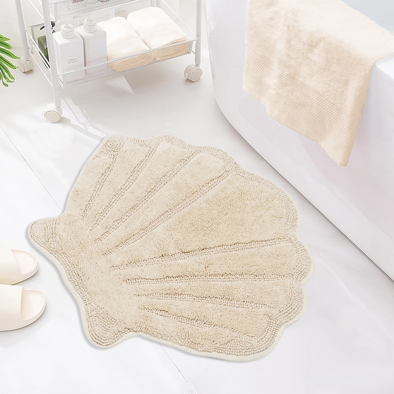 Better Trends Seashell Bath Rug 100% Cotton Absorbent Reversible Bathroom Mat Marilyn Collection