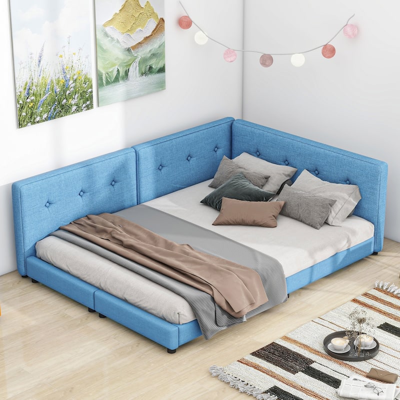 Nestfair Blue Upholstered Platform Bed
