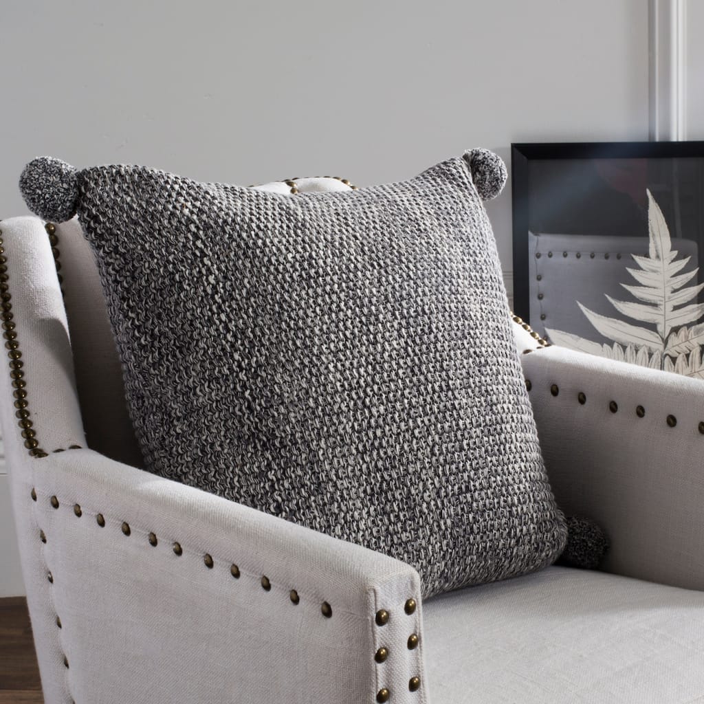 SAFAVIEH Laimute Pom Knit Cotton Grey 20-inch Decorative Pillow