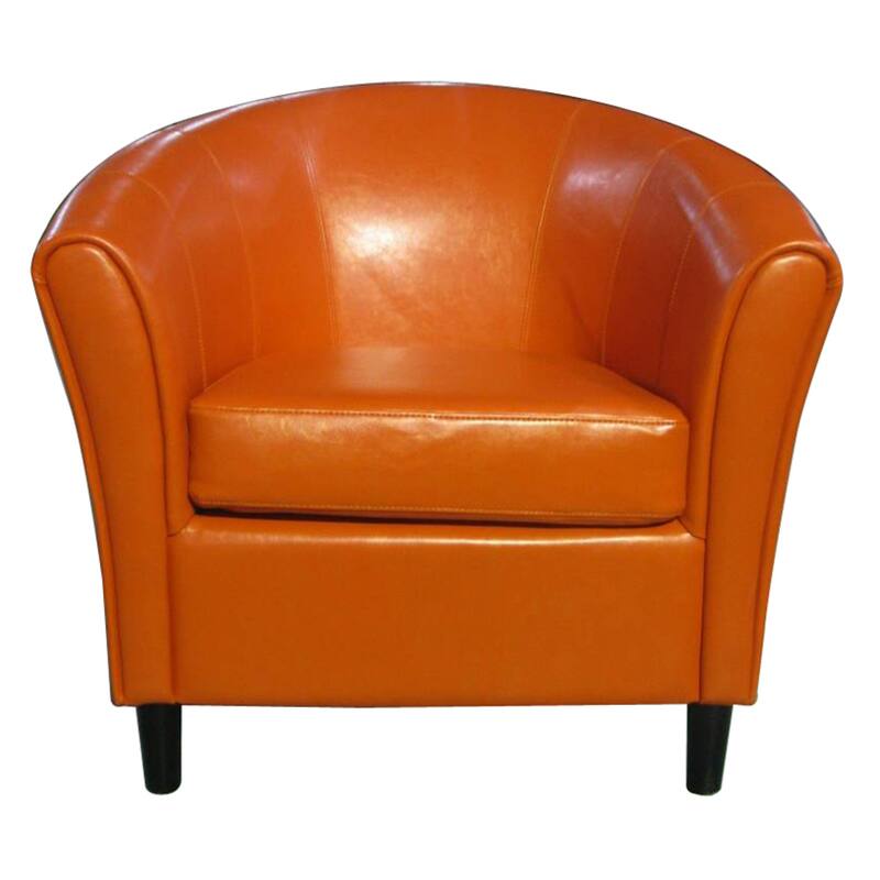 Roomfitters Modern Faux Leather Club Chair with Curved Backrest, Comfortable Accent Armchair for Home Seating, Orange