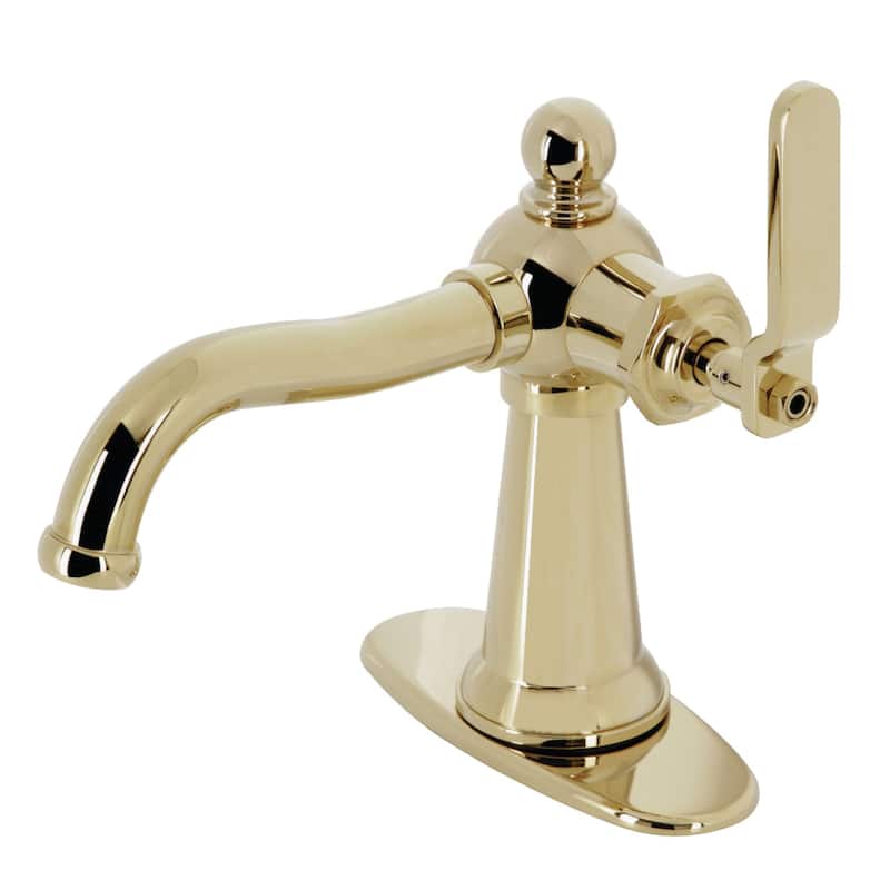 Kingston Brass Knight Single-Handle 1-Hole Deck Mount Bathroom Faucet with Push Pop-Up and Deck Plate - Polished Brass