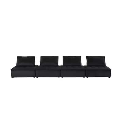 Alaya 160 Inch 4 Piece Modular Sofa, Tufted Soft Black Velvet