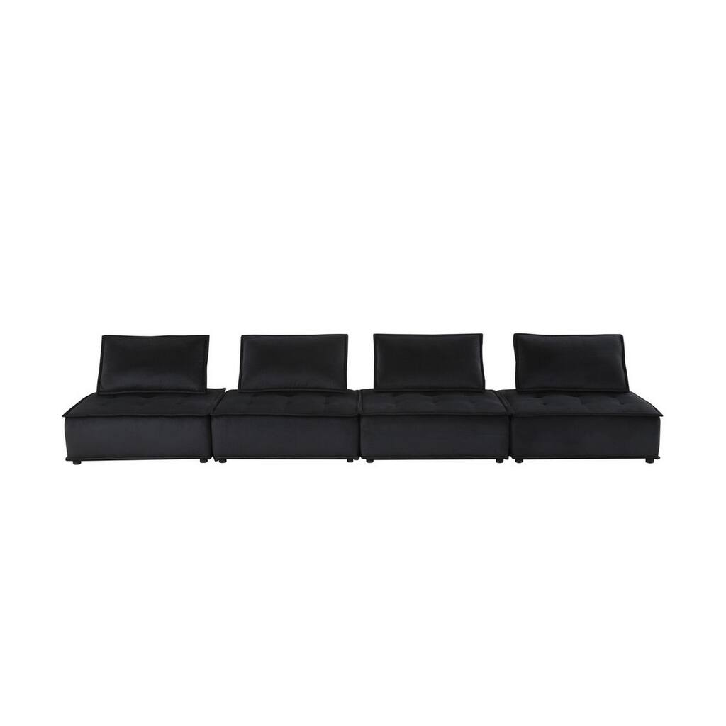 Alaya 160 Inch 4 Piece Modular Sofa, Tufted Soft Black Velvet