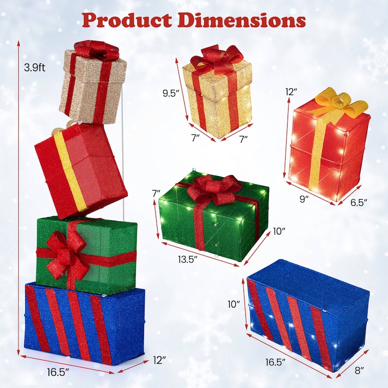 Costway Set of 4 Christmas Lighted Gift Boxes with Colorful Bows, 52 - as pic shows - See Details