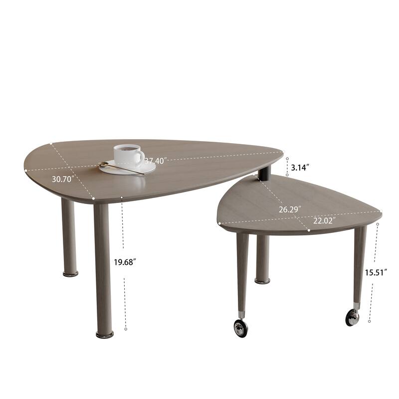 GDFStudio - Vesper 360 Degree Rotatable Nesting Coffee Table with Solid Rubberwood Legs