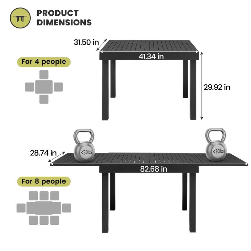 Outdoor Rectangle Extendable Dining Table by Crestlive Products - 28.74"/31.50" D x 82.68" W x 29.92" H