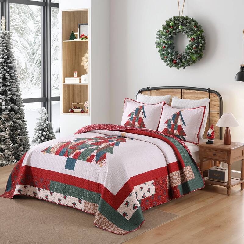 3 Pcs Patchwork Christmas Tree Quilt Set