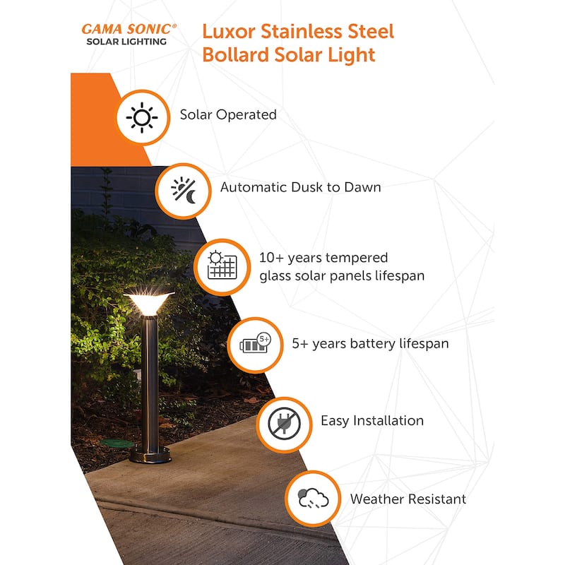 Luxor Stainless Steel Black Bollard Pathway Solar LED Landscape Light