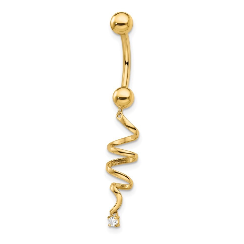 Bonyak Jewelry 14k CZ 2-Hearts Dangle Belly Ring in 14k Yellow Gold QGzxzBD134