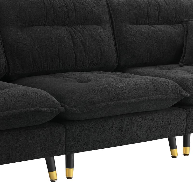 Black 106'' L-Shaped 4 Seater Convertible Sectional Sofa with Adjustable Two-Tone Legs, Movable Ottoman