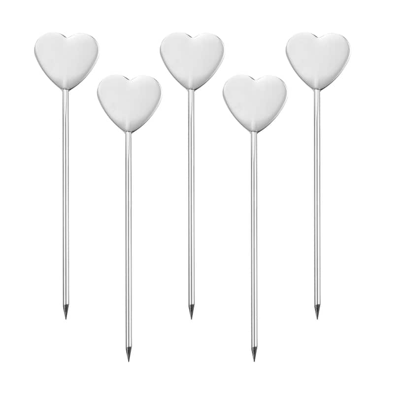 4.8" Metal Cocktail Toothpicks Heart Shape Drink Picks Cocktail Skewer - Silver