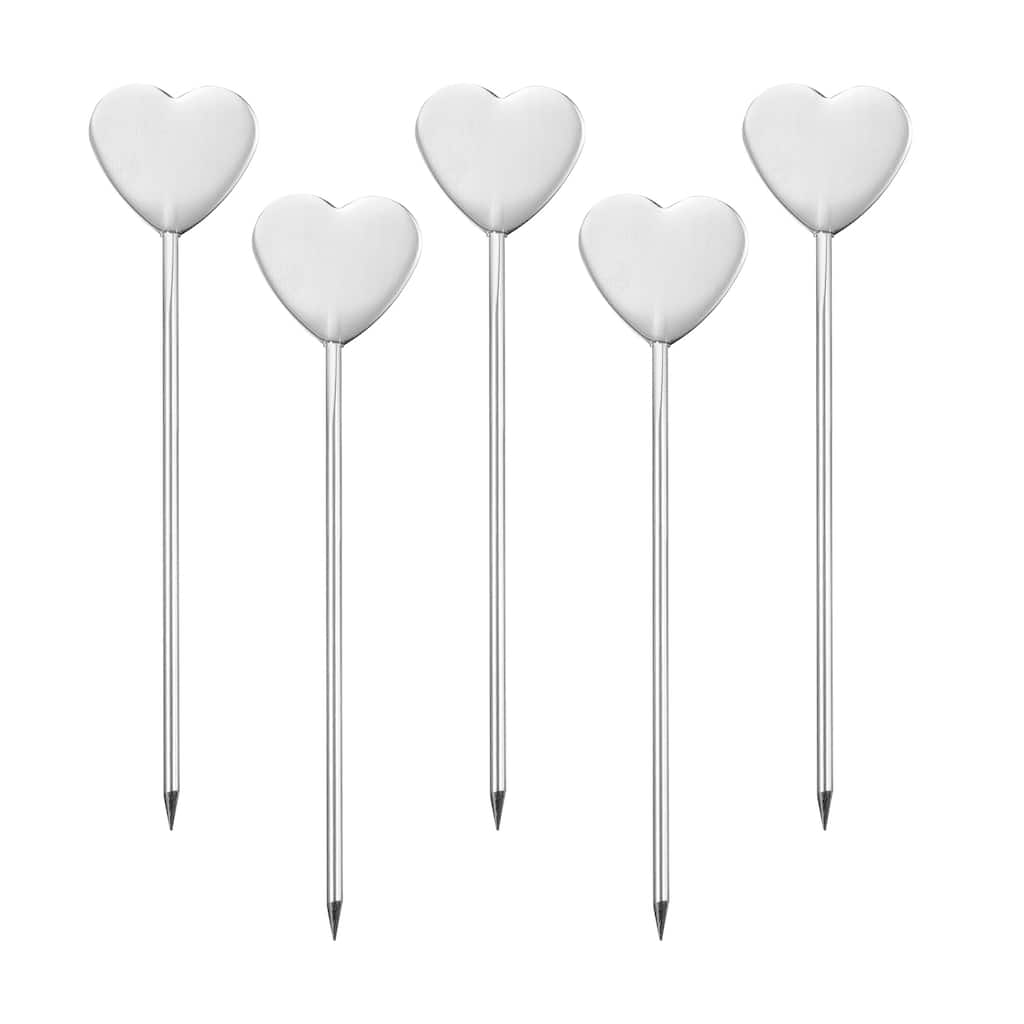4.8" Metal Cocktail Toothpicks Heart Shape Drink Picks Cocktail Skewer - Silver