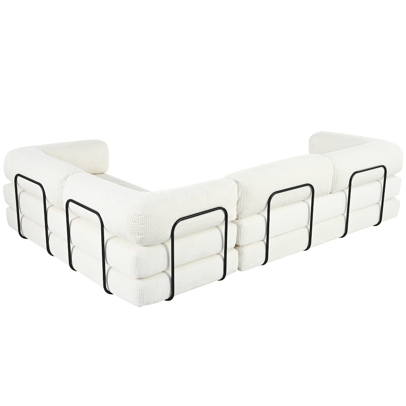 L-Shaped Modular Sofa Sleeper Sofa, Corduroy Sectional Sofa with 3 Wedge Cushions and Flat Cushion, Convertible Sofa Bed
