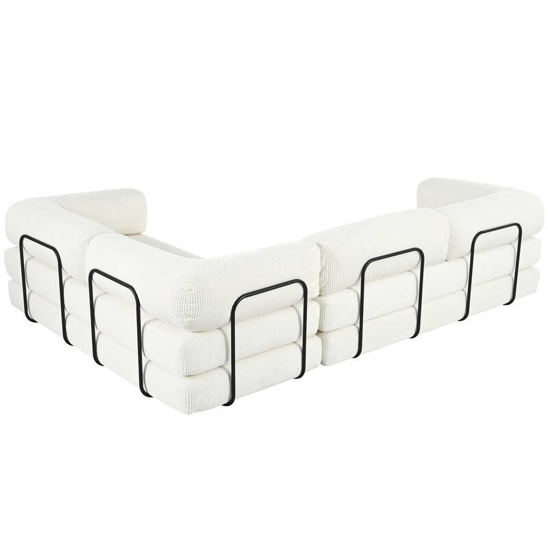 Roomfitters L-Shaped Modular Sectional Sofa in Corduroy Fabric, Modern Couch for Living Room and Apartment