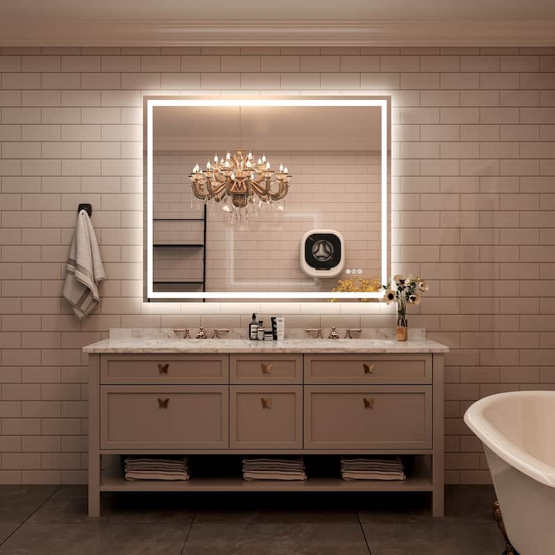 Frameless LED Front Light and Backlit 3 Colors Dimmable Anti-Fog Wall Bathroom Vanity Mirror