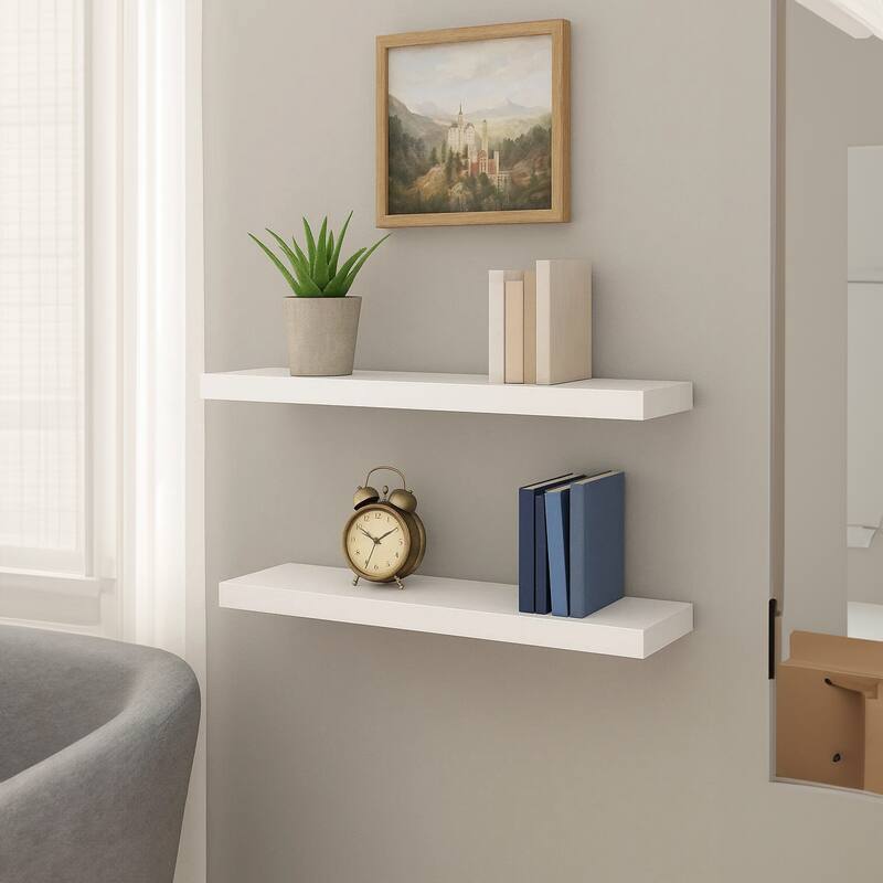 Floating Wall Shelf Set of 2, Spacious White Frame, 47 Inch