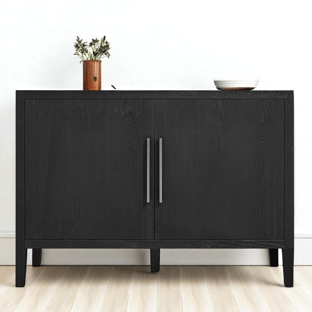 47.2" Farmhouse Ash Veneer Sideboard with Double Doors and Iron Handles, Wooden Buffet Storage Cabinet for Kitchen Dining.