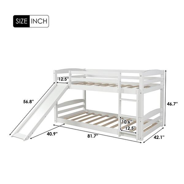 Twin over Twin Low Bunk Bed with Slide and Ladder - White/Grey - Bed ...