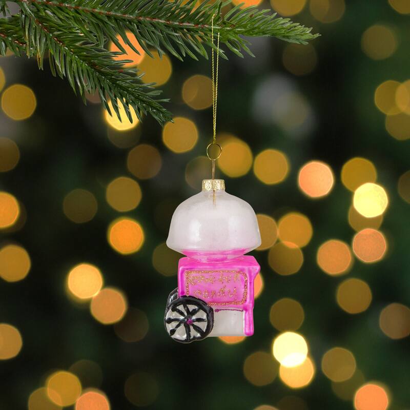 3.25" Pink White and Gold Cotton Candy Machine Glass Christmas Ornament