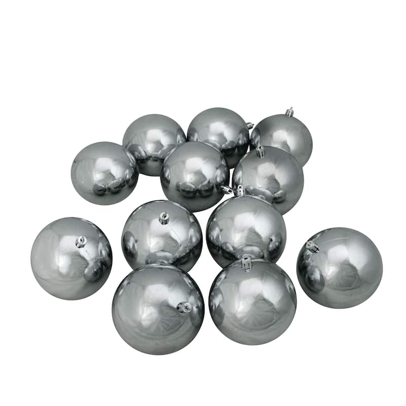 12ct Pewter Gray Shatterproof Shiny Christmas Ball Ornaments 4"