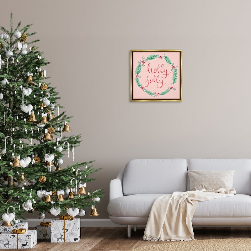 Stupell Minimal Holly Jolly Wreath Framed Floater Canvas Wall Art Design By Sazerelli Designs