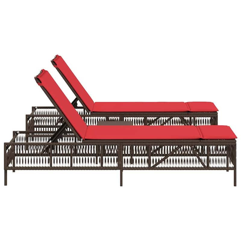 vidaXL Sun Loungers with Table Chaise Lounge 2 Pcs Poly Rattan Brown/Gray/Black
