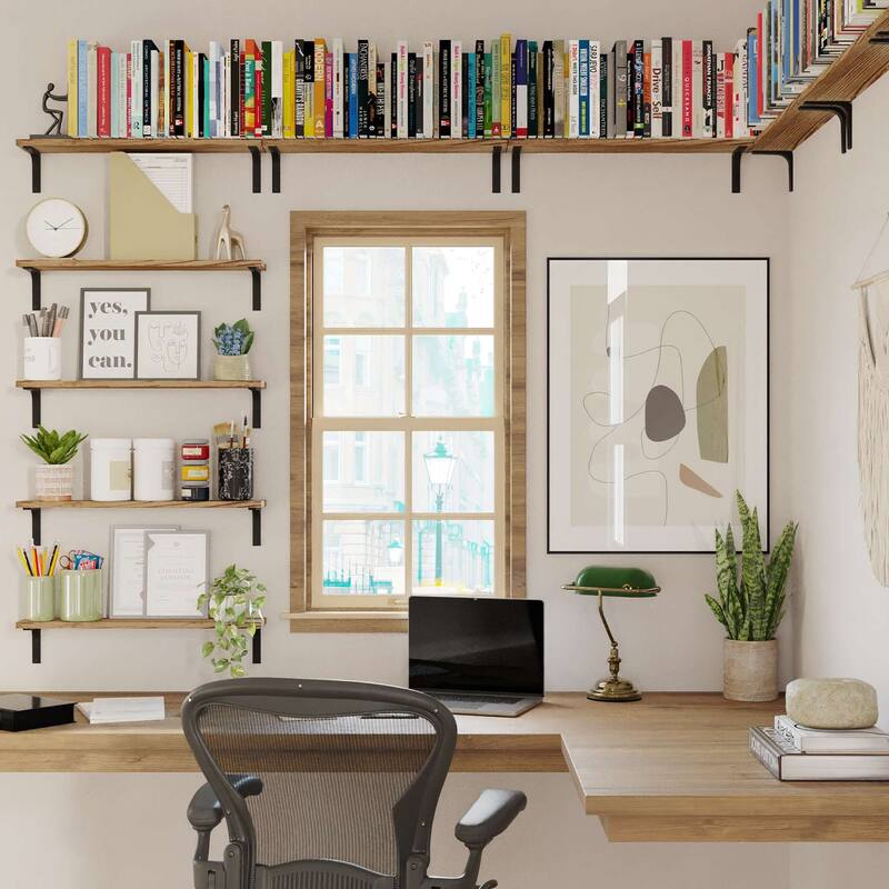 Wallniture Nola 24" Floating Shelves for Wall Decor, Wood Shelves for Living Room, Office, Kitchen Storage Shelves, 14 Pcs