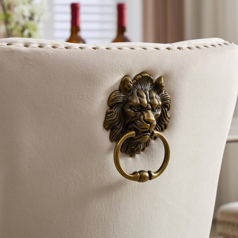 Velvet Dining Chairs Set of 2, Tufted Dining Chairs with Nailhead Trim, Kitchen Chairs with Lion Head Pulls Ring & Wooden Legs
