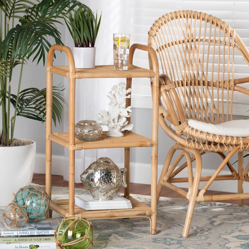 Barras Bohemian Natural Brown Finished Rattan 3-Tier Display Shelf
