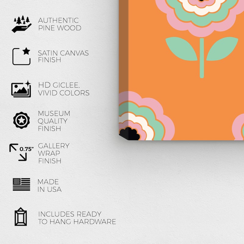 Wynwood Studio Canvas Floral and Botanical Pop Garden II Orange and Apricot Vintage Wall Art Canvas Print
