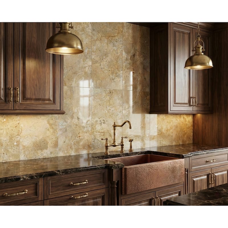 Roomfitters Gold Yellow Beige Natural Marble Tile, Polished Stone for Floor & Wall, Genuine Marble, 4-Piece Box