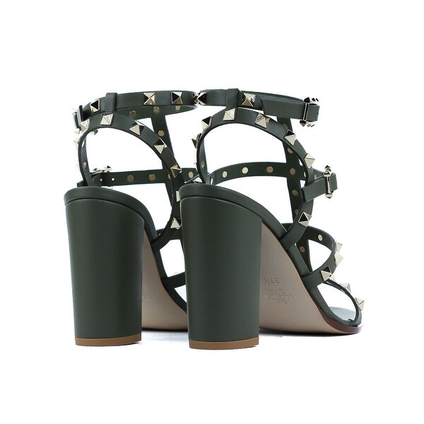 dark green block heel shoes