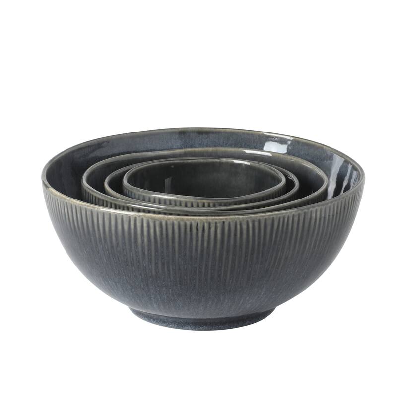 Gibson Elite Sandy Pines 4 Piece Nesting Bowl Set, 4", 5.5", 7" & 9" Round Stoneware Reactive Glaze Finish, Prep & Serving Bowls