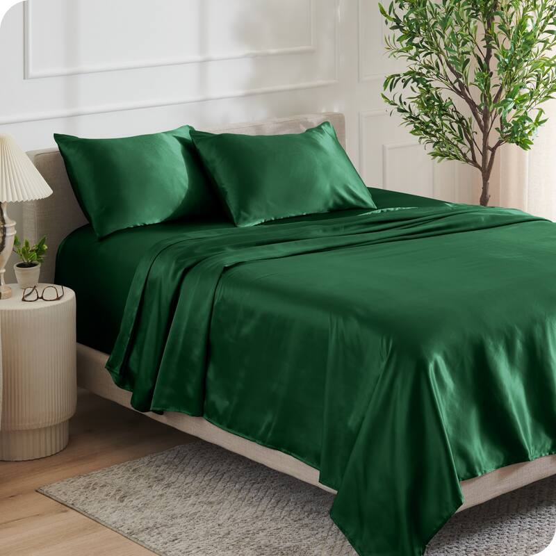 Bare Home Poly Satin Sheet Set - Twin - Forest Green