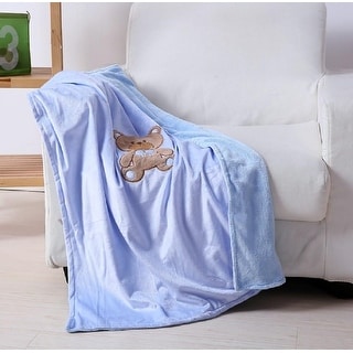 Soft Fuzzy Hypoalergenic Microplush Baby Blanket (40" x 30") - Blue Teddy