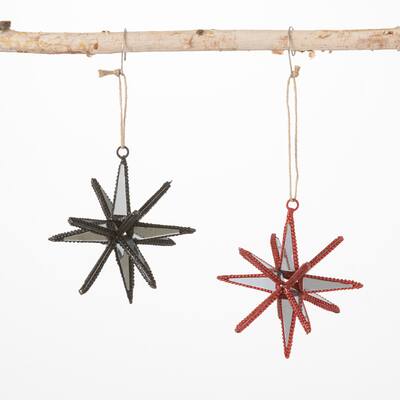 Mirrored Starburst Ornaments Multicolor 4.5"H Glass Set of 2 - 4.5"L x 4.5"W x 4.5"H