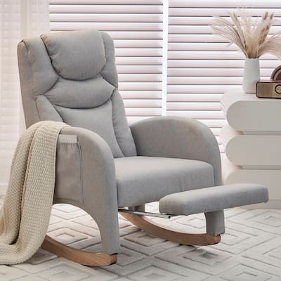 Cotton Linen Fabric Nursery Rocking Chair With Adjustable Footrest