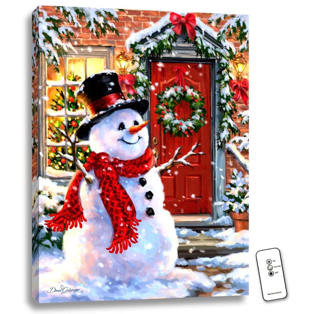 White Red Snowman LED Backlit Christmas Art w Remote Control 24" x 18"