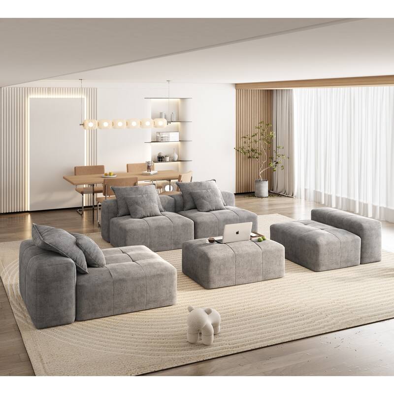 Modern Oversized Modular Chenille Sectional Sofa with Cushions and 6 Pillows for Living Room