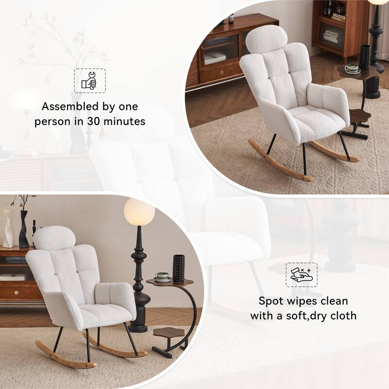 Teddy Fabric Upholstered Modern Nursery Rocking Glider Accent Chair with High Backrest