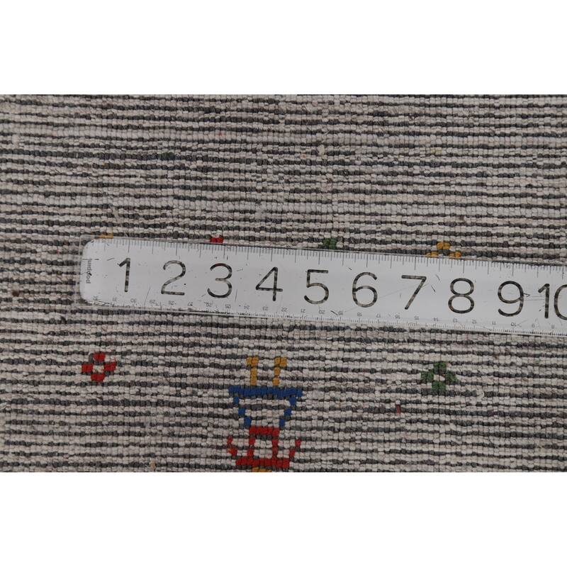 Silver Gray Striped Gabbeh Oriental Area Rug Hand-Knotted Silk Carpet - 9'3" x 11'7"