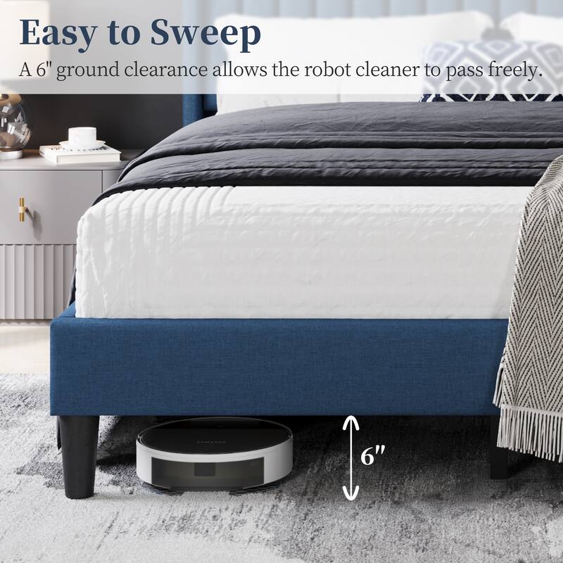 Yaheetech Upholstered Bed Frame with Wing Side Fabric Upholstered Bed with Headboard